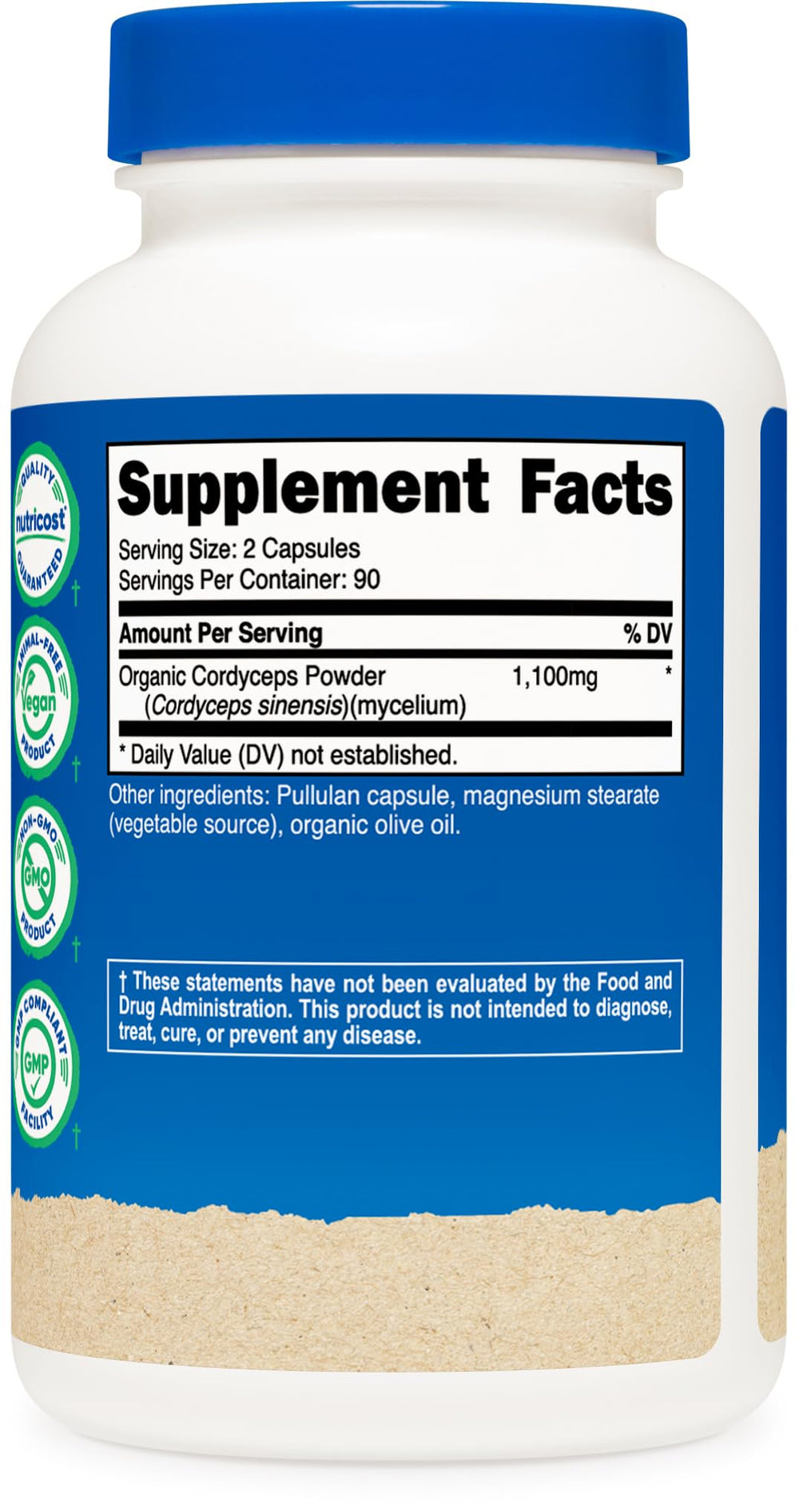 Cordyceps mushroom capsules and 90 servings per bottle illustration