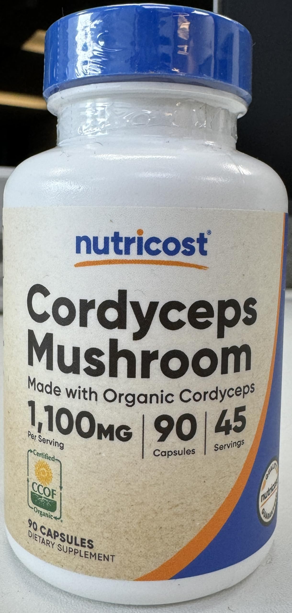 Ingredients and supplement facts panel for Nutricost Cordyceps