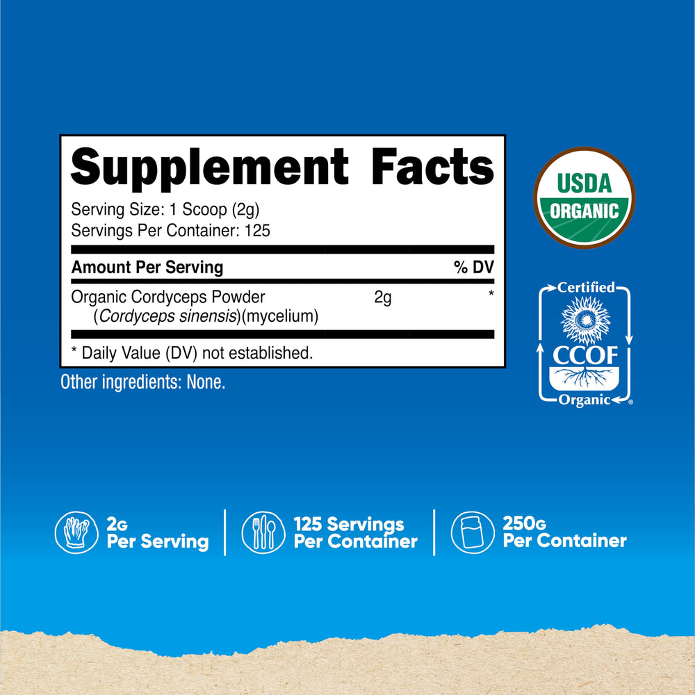 Close-up of Cordyceps powder from Nutricost