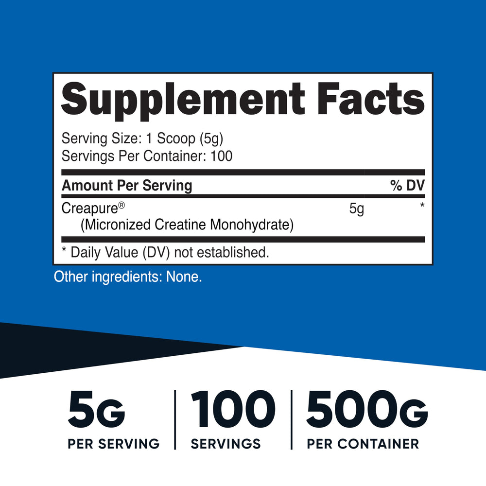 Nutricost Creapure® Creatine Monohydrate 500g bottle side view