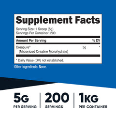 Nutricost Creapure Creatine Monohydrate powder bottle and 1kg container