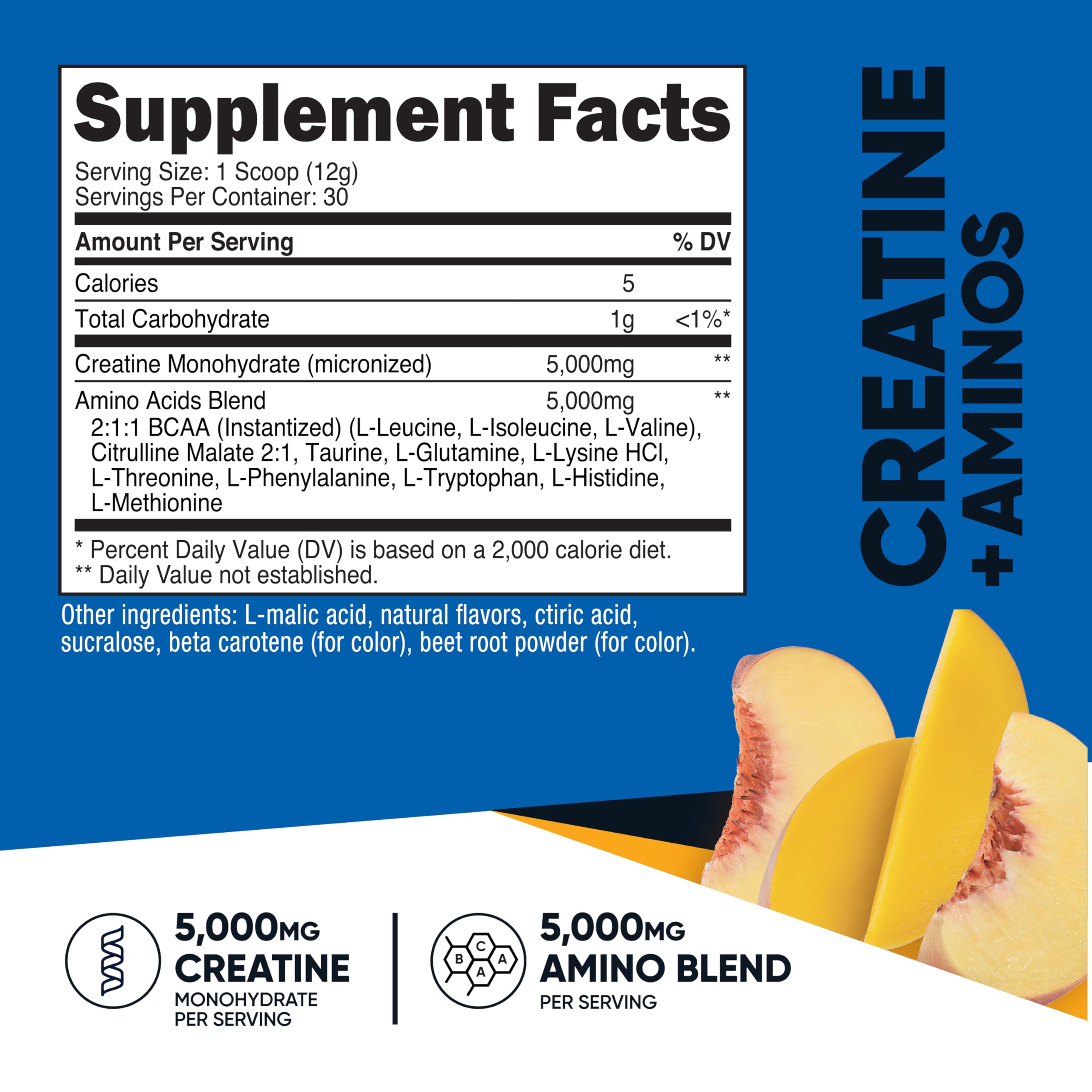 Nutricost Creatine + Aminos Peach Mango bottle with label