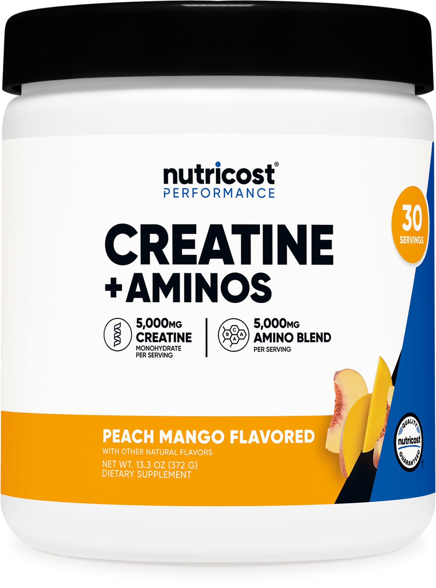 Nutricost Creatine + Aminos Peach Mango front view bottle