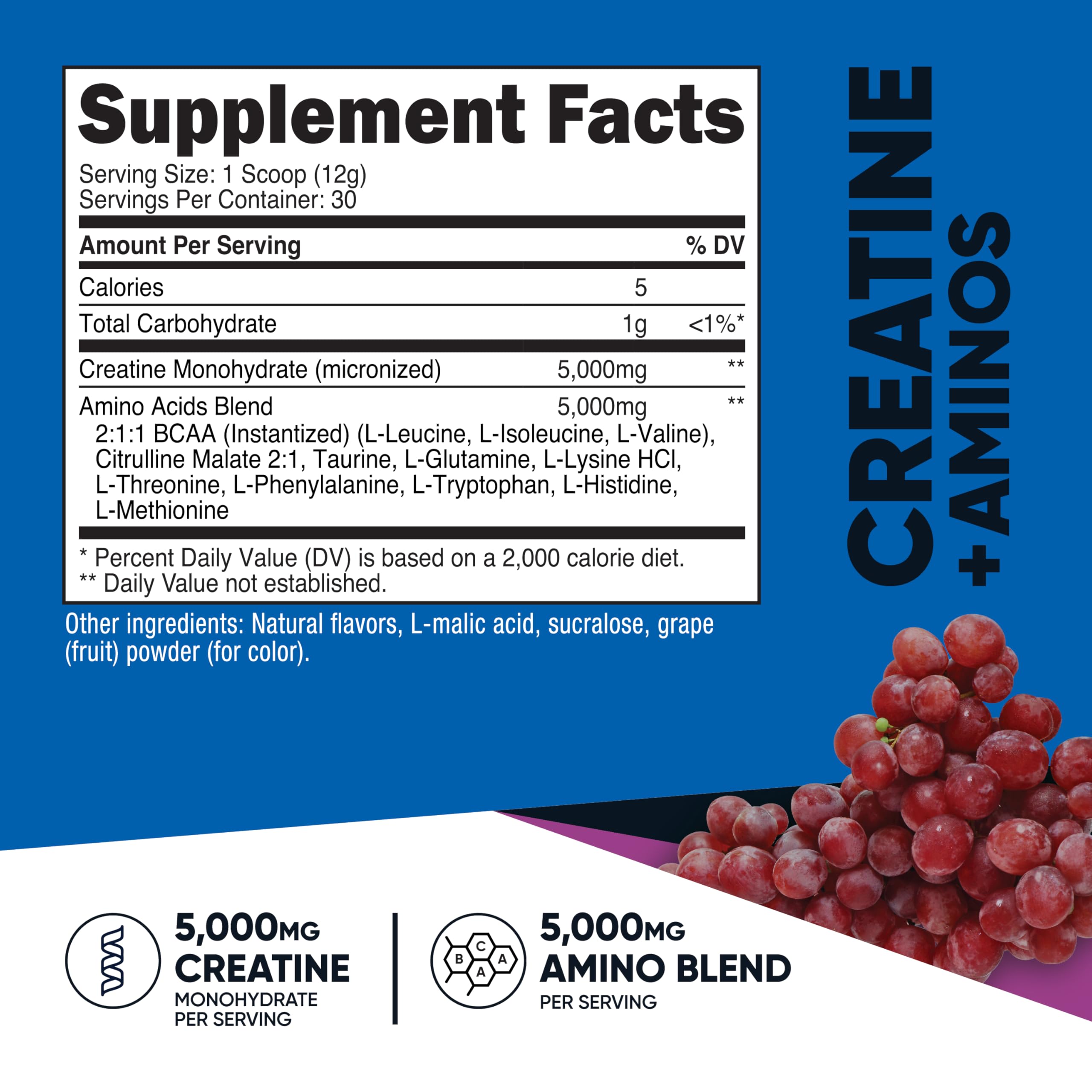 Serving scoop of Nutricost Creatine + Aminos Grape flavor