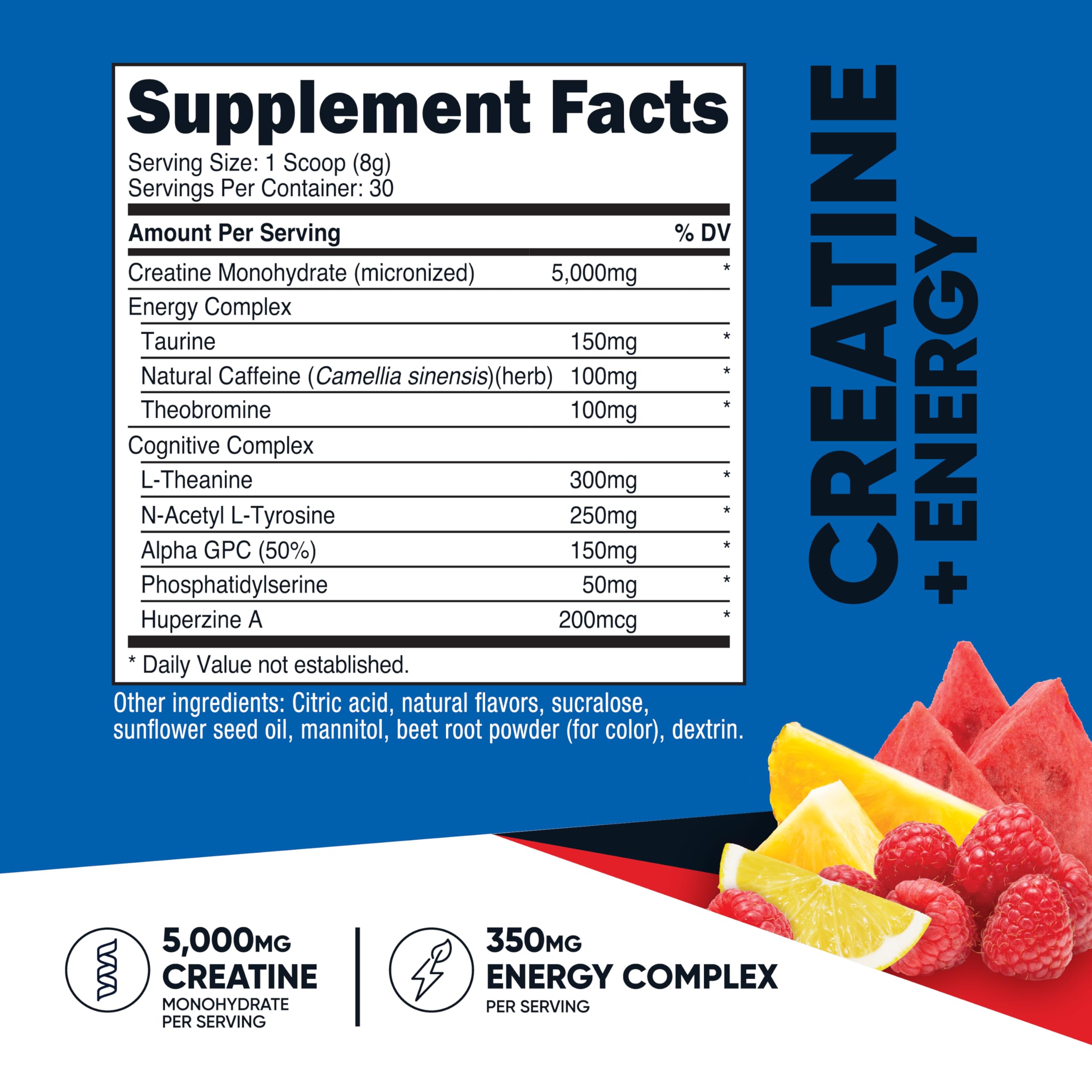 Serving scoop showing 5,000mg creatine monohydrate per serving