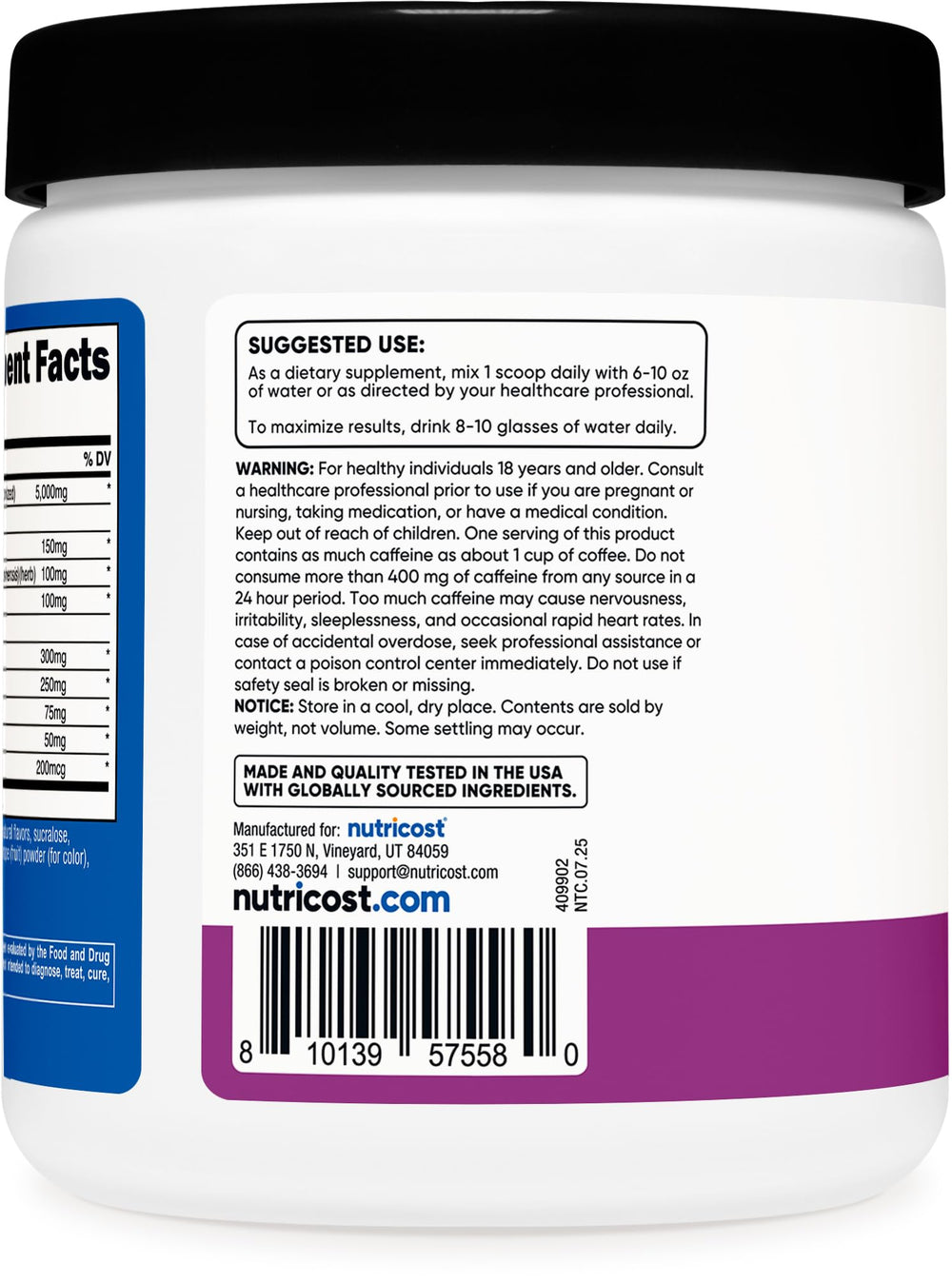 30 servings per container indicator on Nutricost Creatine + Energy