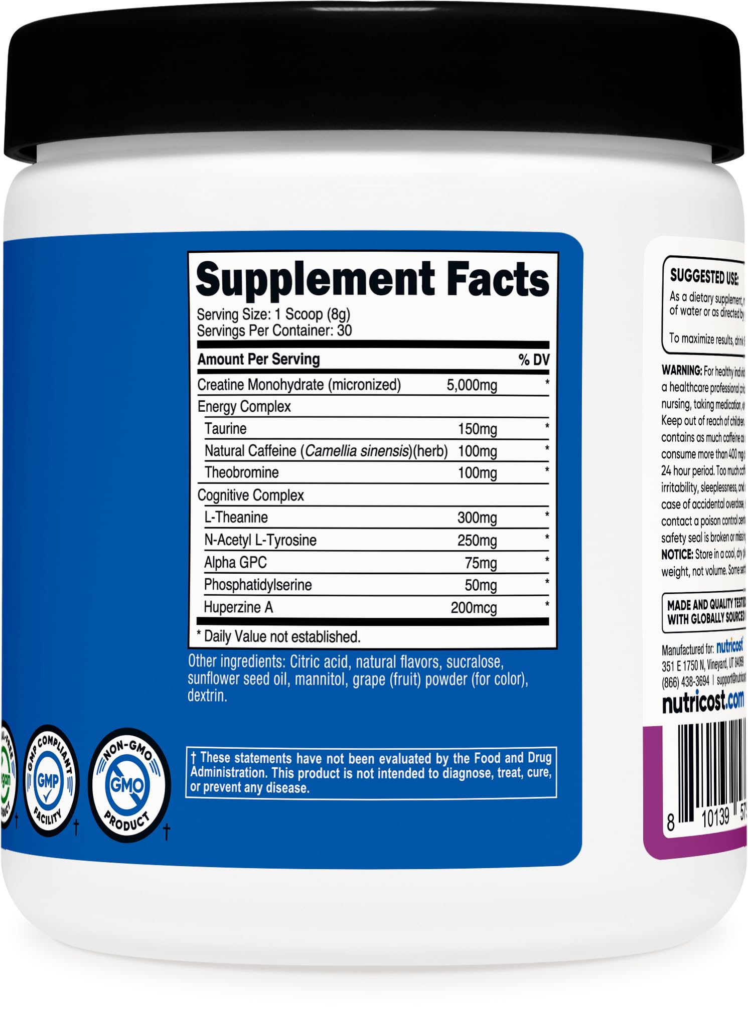 GMO-free and vegan-friendly Nutricost logo