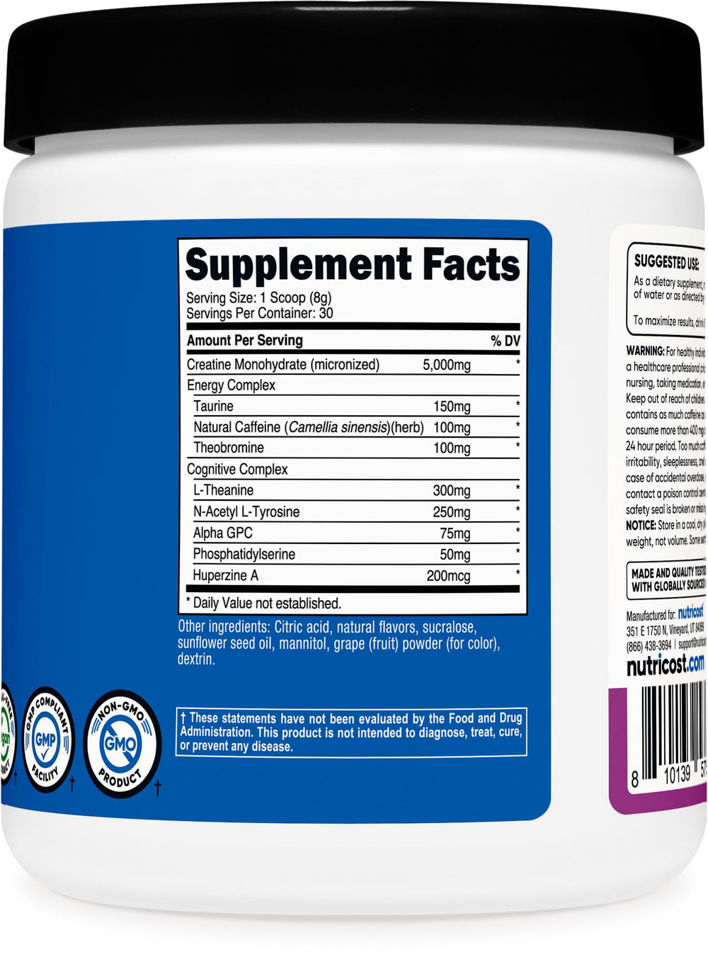 GMO-free and vegan-friendly Nutricost logo