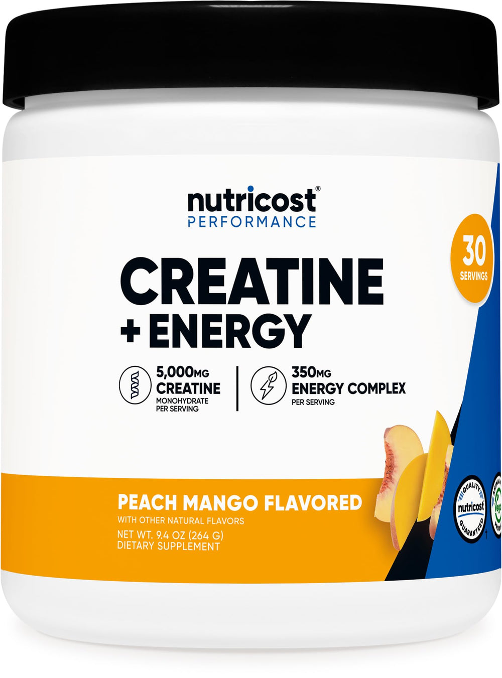 Nutricost Creatine + Energy Peach Mango bottle label