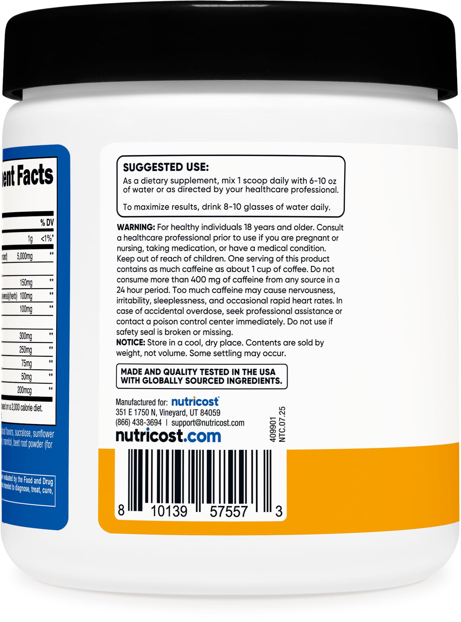 Container of Nutricost Creatine + Energy with 30 servings