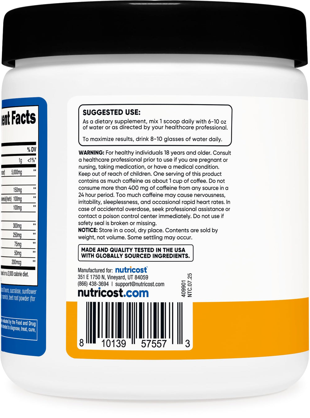 Container of Nutricost Creatine + Energy with 30 servings