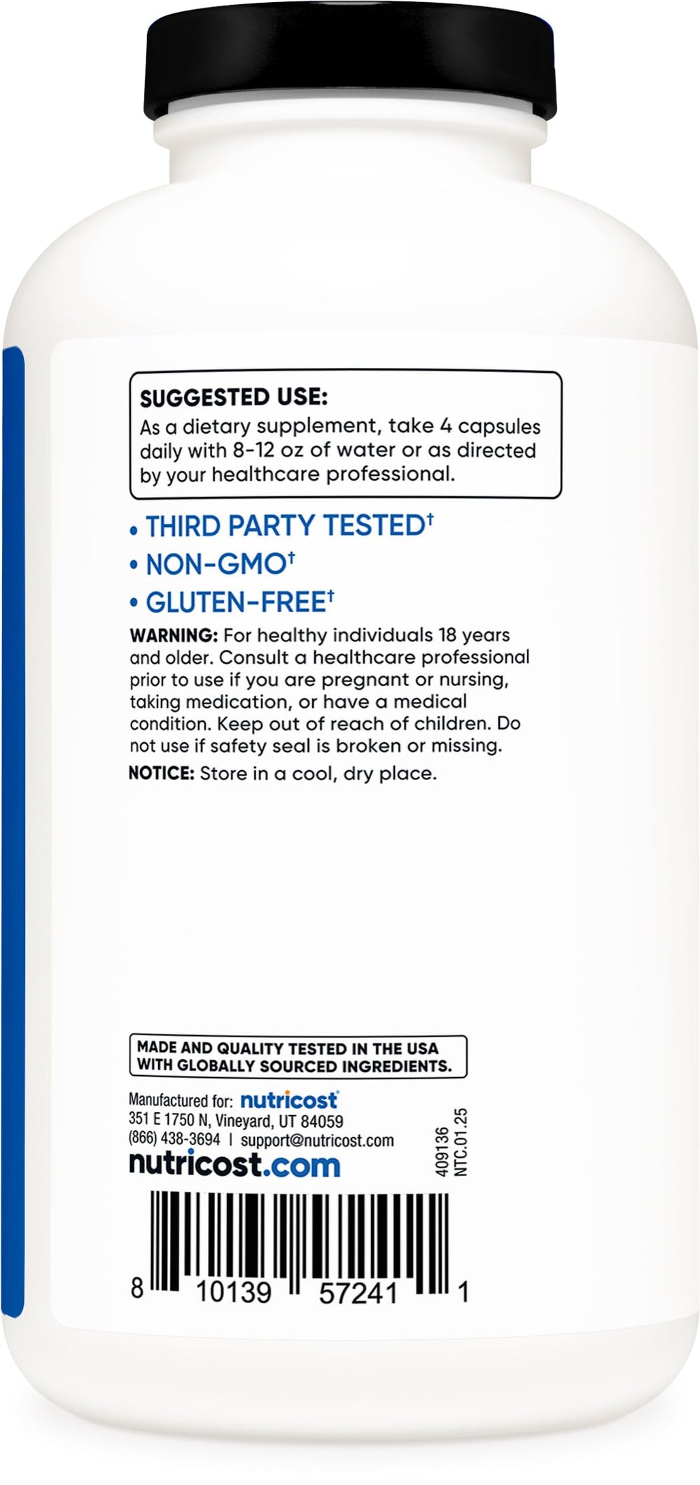 Ingredients for Nutricost Creatine Monohydrate (Non-GMO, Gluten Free)