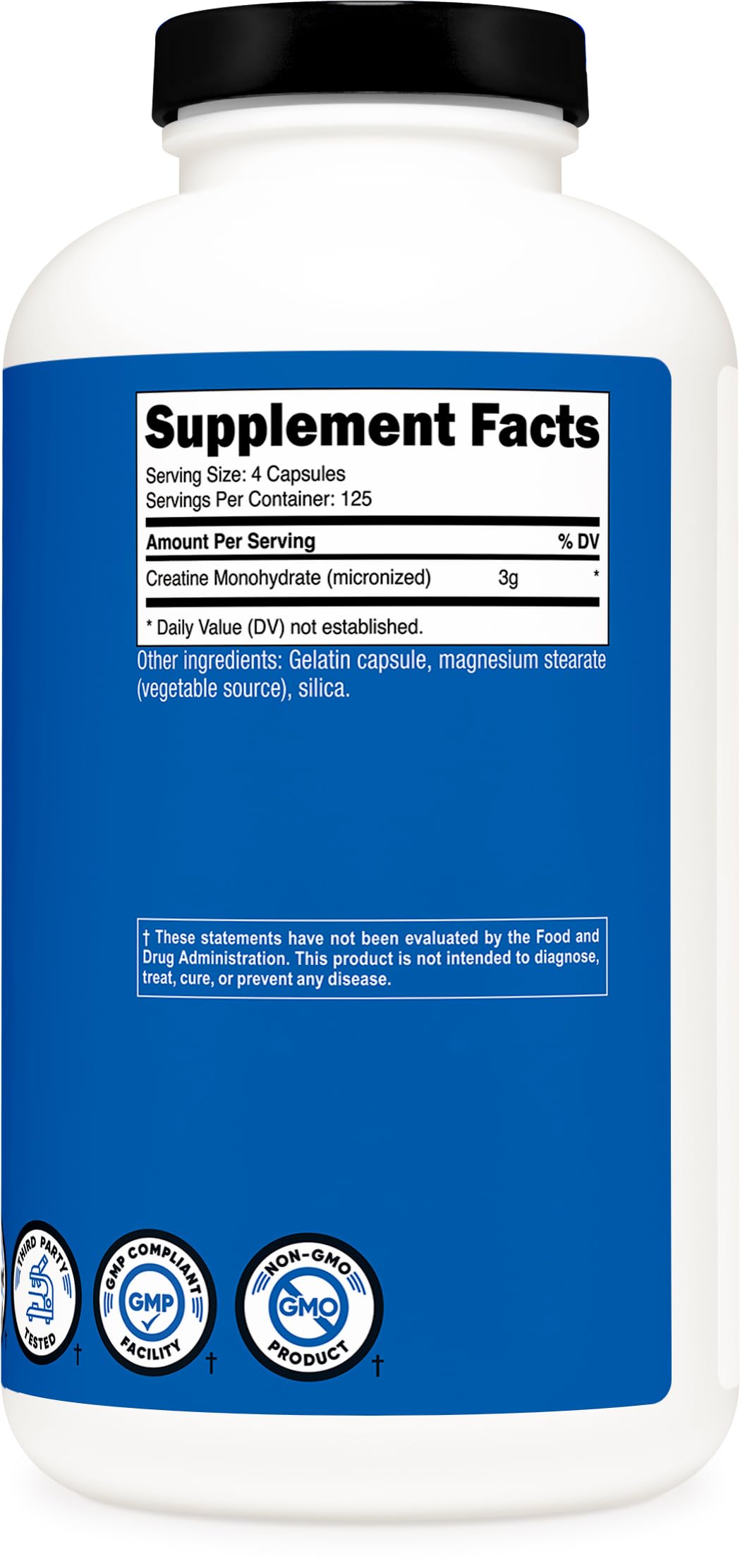 Nutrition facts label for Nutricost Creatine Monohydrate