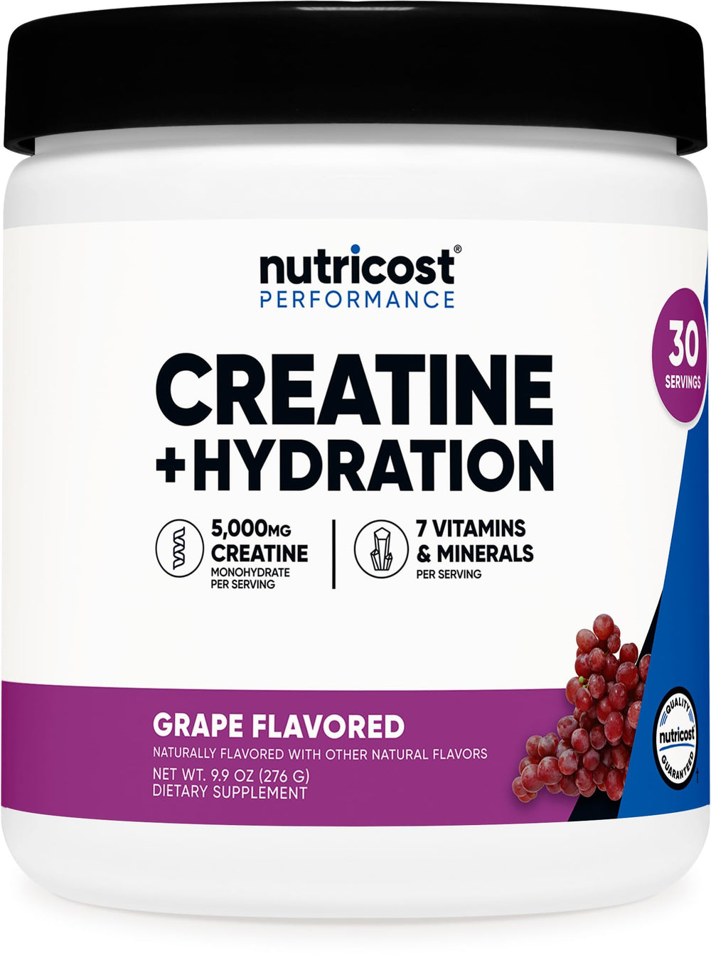 Nutricost Creatine Monohydrate + Hydration bottle with grape flavor - front view
