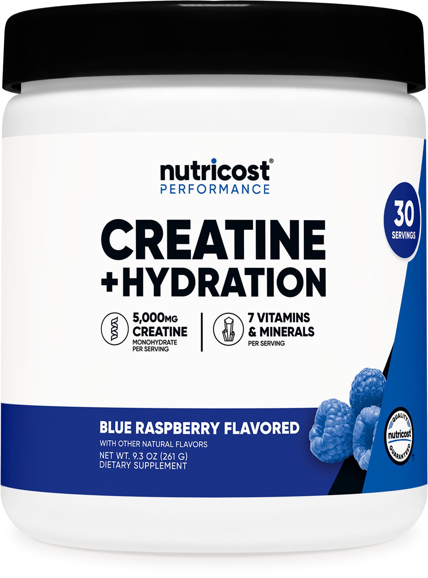 Nutricost Creatine Monohydrate + Hydration Blue Raspberry bottle label