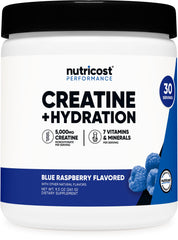 Nutricost Creatine Monohydrate + Hydration Blue Raspberry bottle label