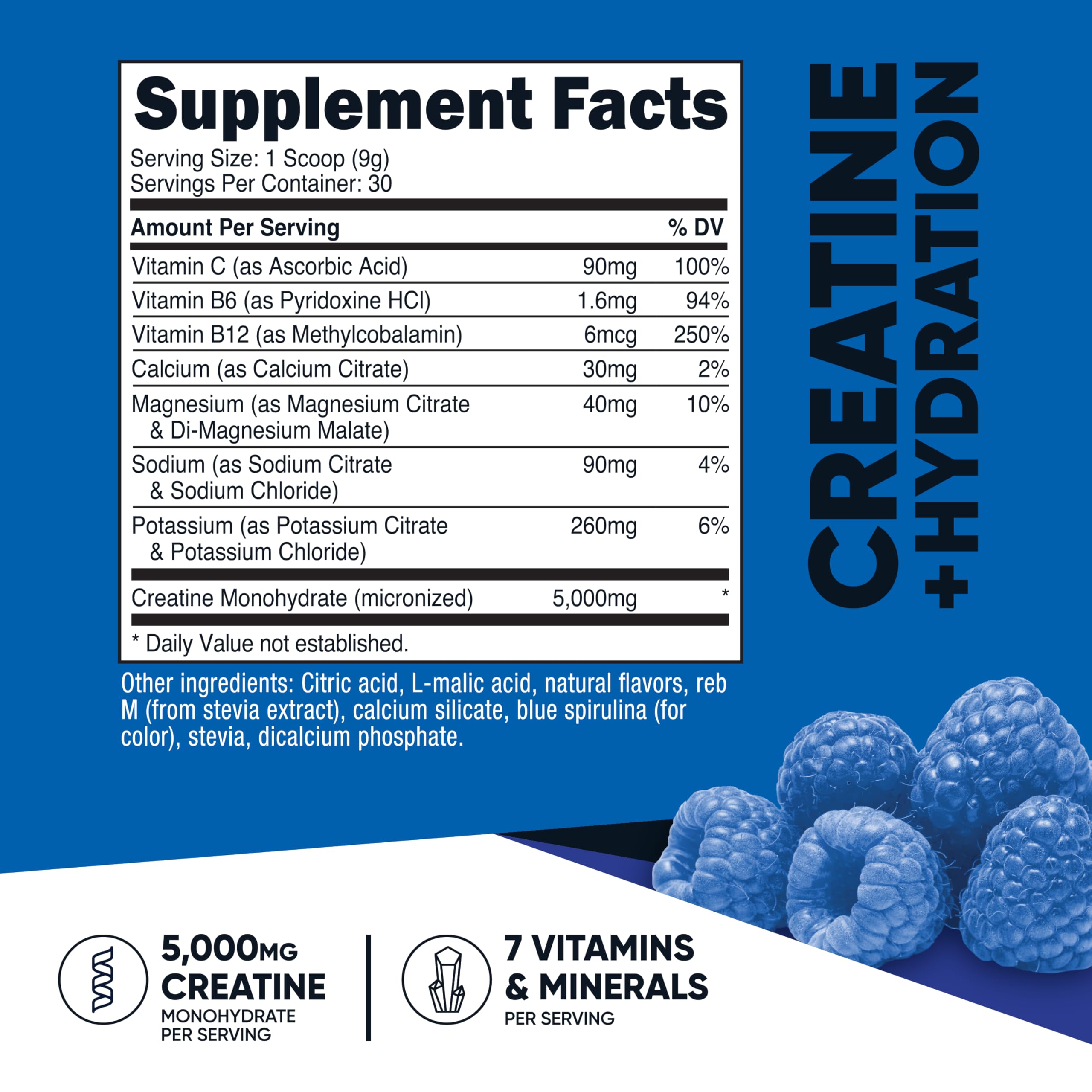 Blue Raspberry flavored creatine scoop with powder