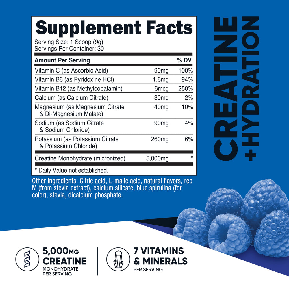 Blue Raspberry flavored creatine scoop with powder