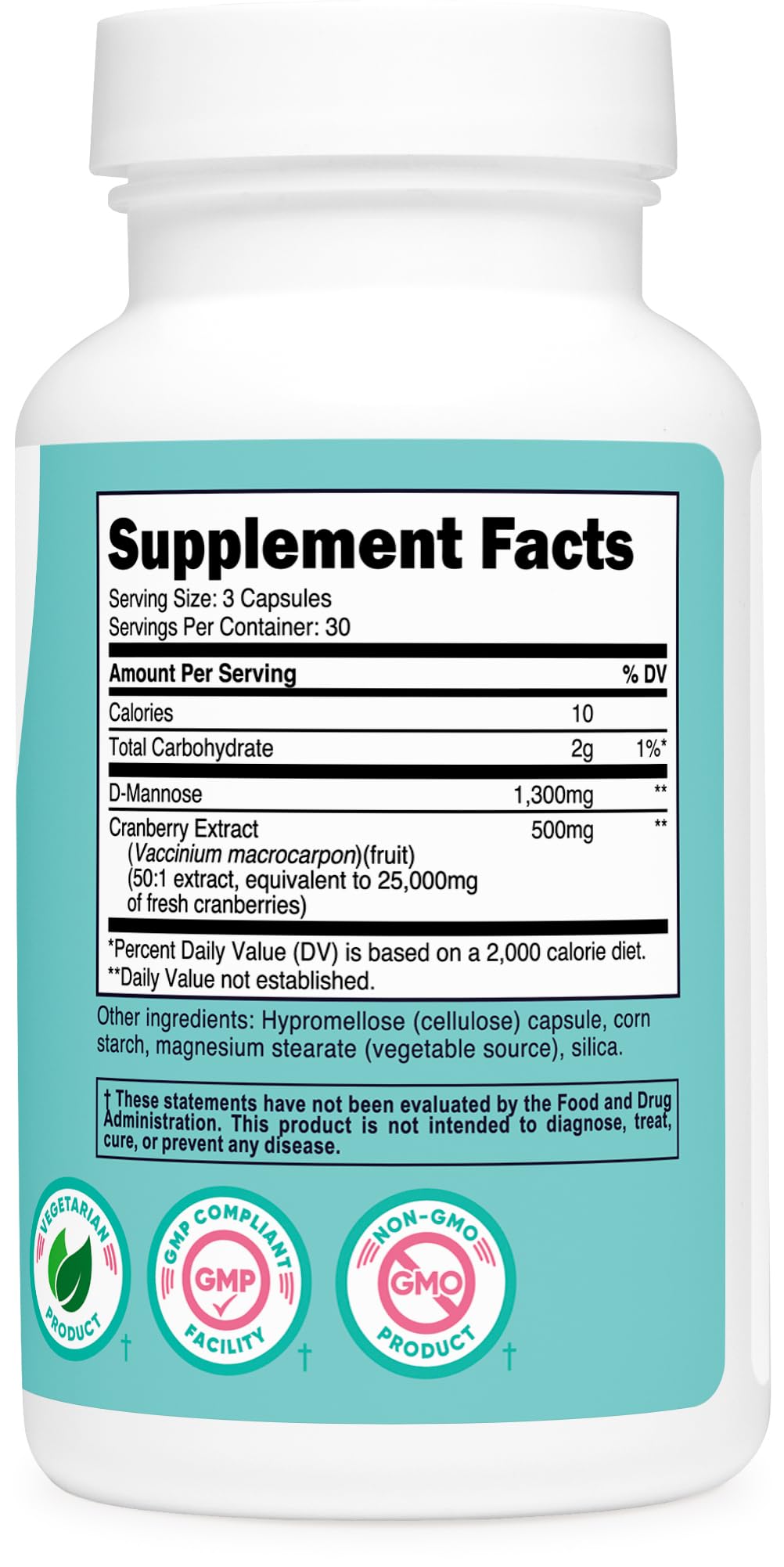 Supplement facts panel on Nutricost label