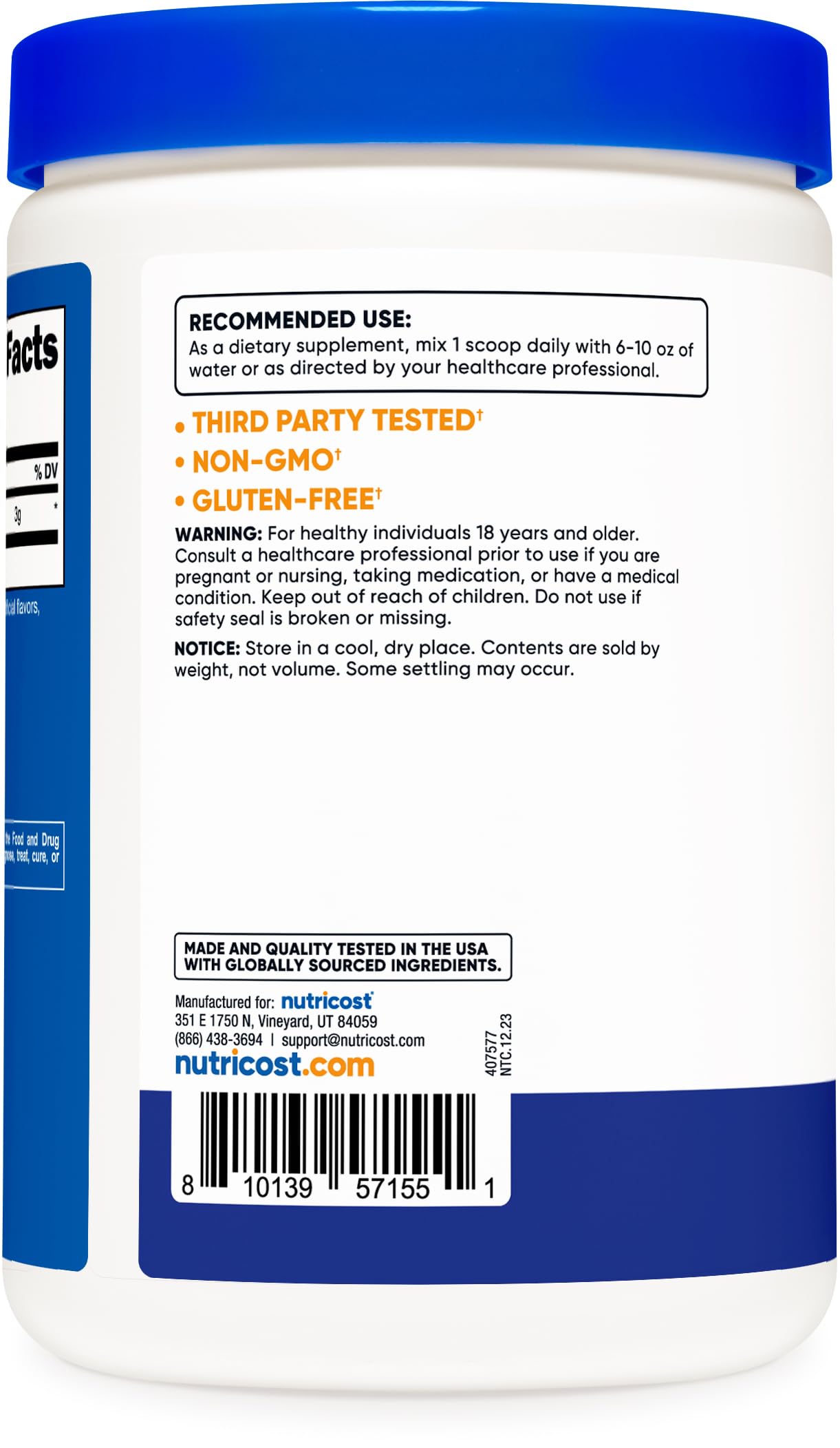 Nutricost DAA label shows non-GMO and gluten-free ingredients for shoppers