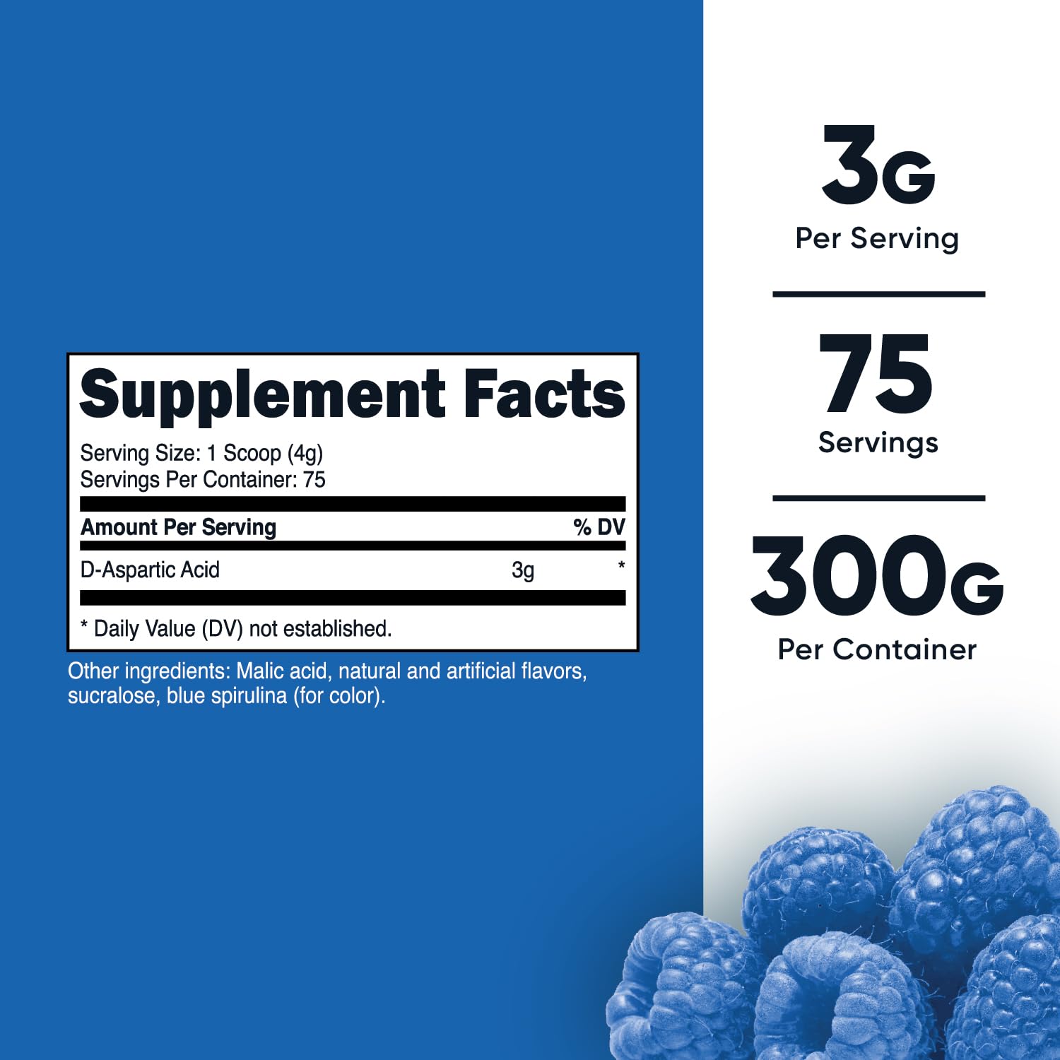 Nutricost DAA powder blue raspberry scoop for precise 3g servings in training