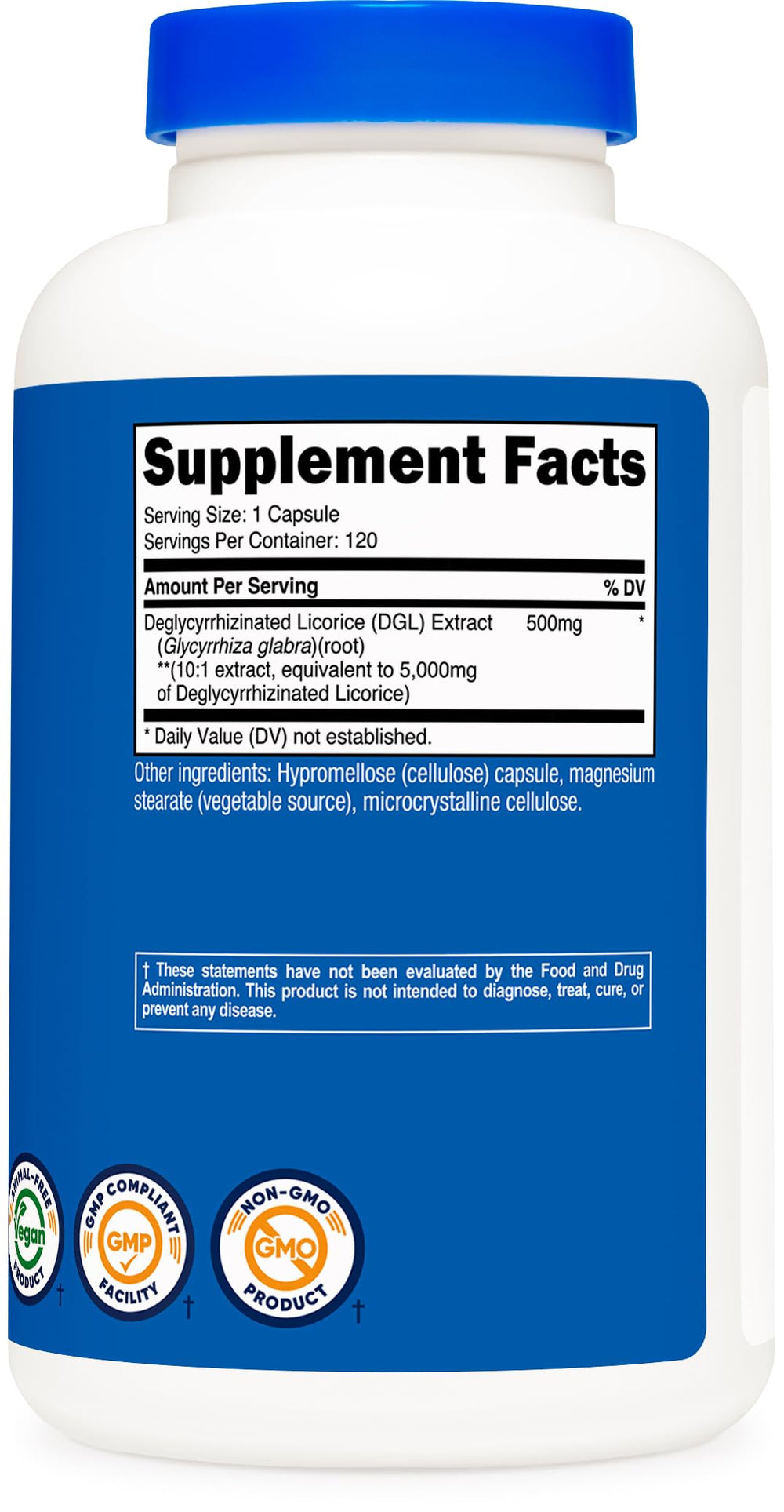 Nutricost DGL Licorice Extract Capsules labeled Non-GMO and vegan