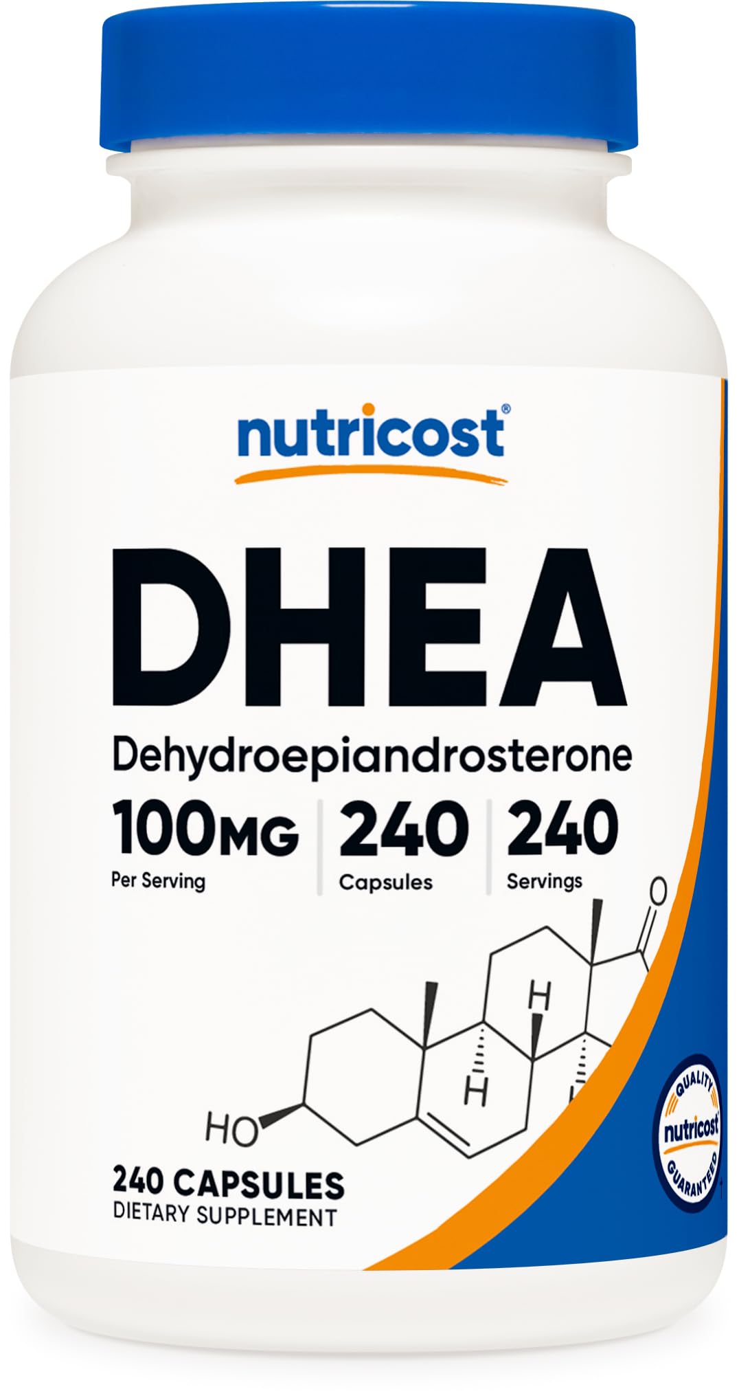 Nutricost DHEA 100mg bottle with 240 capsules label