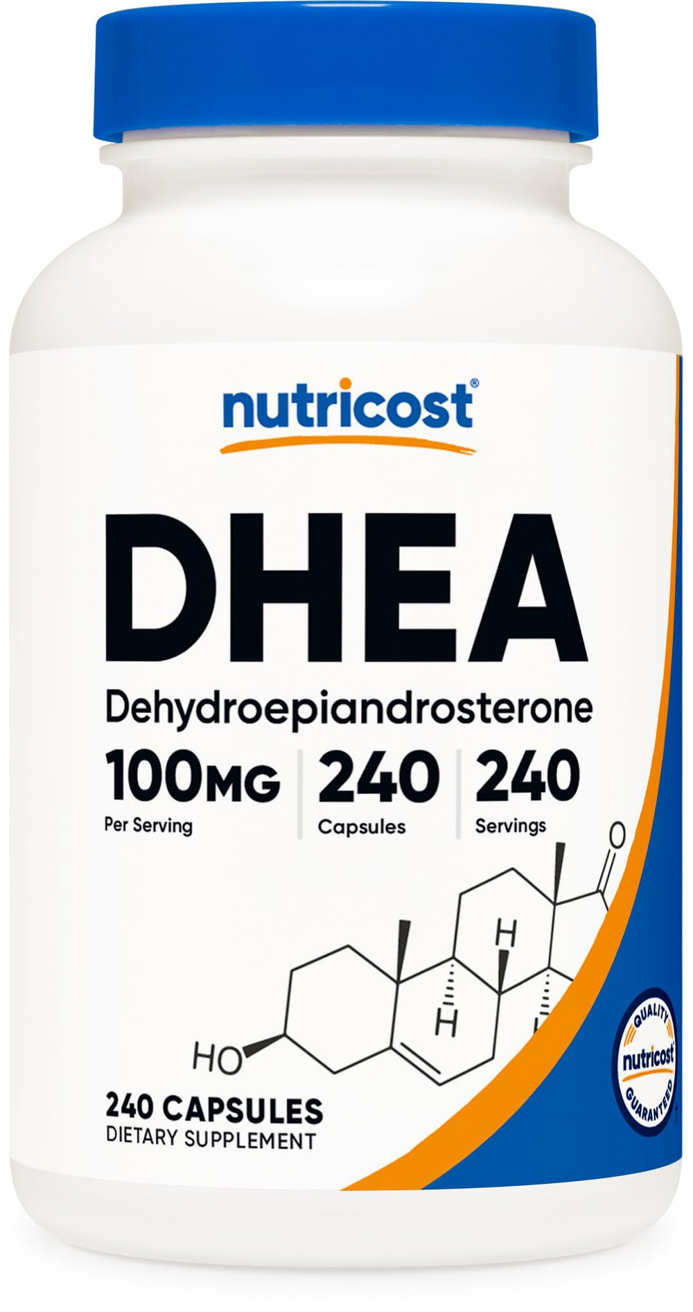 Nutricost DHEA 100mg bottle with 240 capsules label