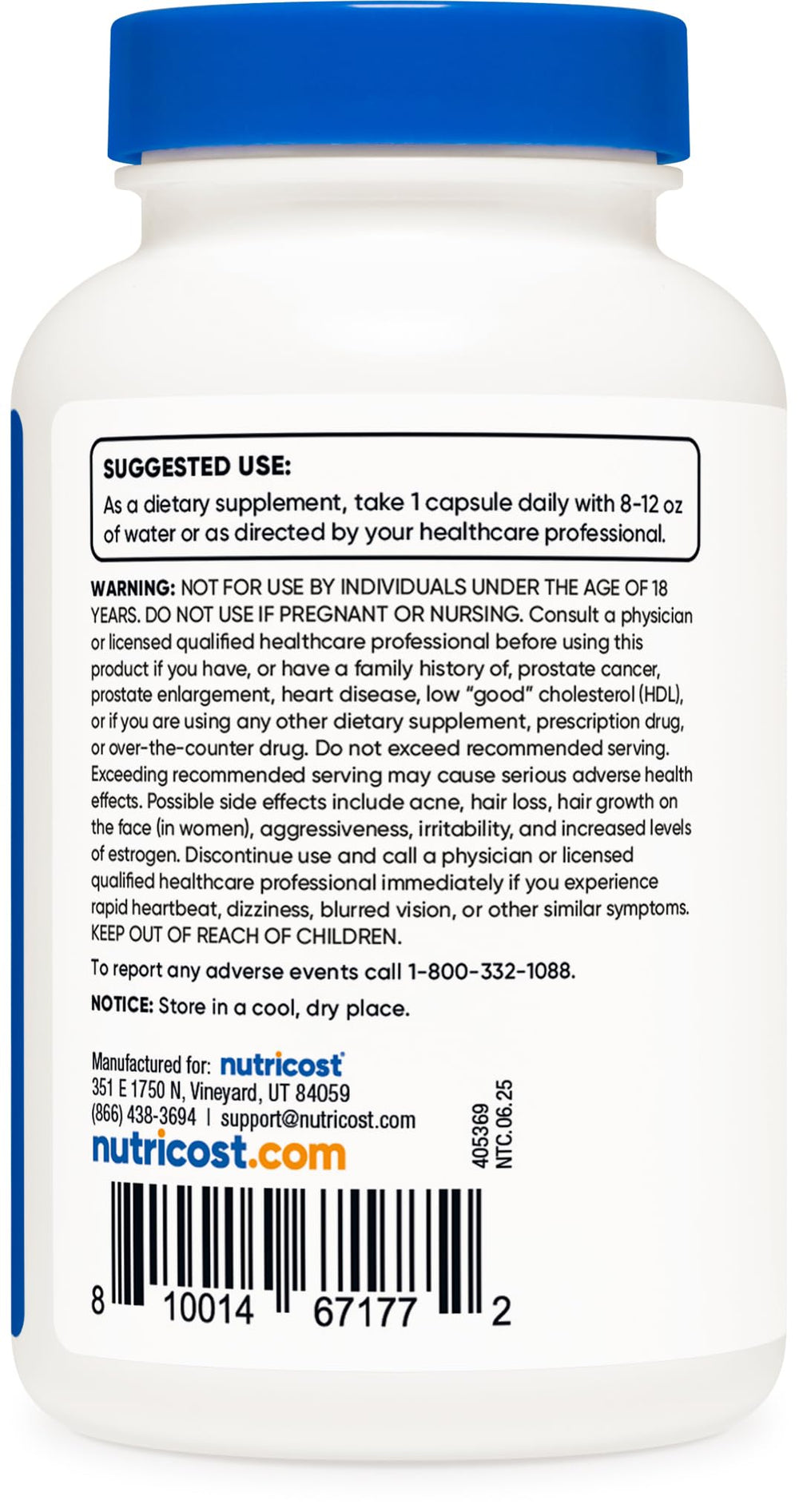 Label showing 100mg DHEA per capsule