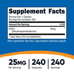 Close-up of Nutricost DHEA 25mg bottle label