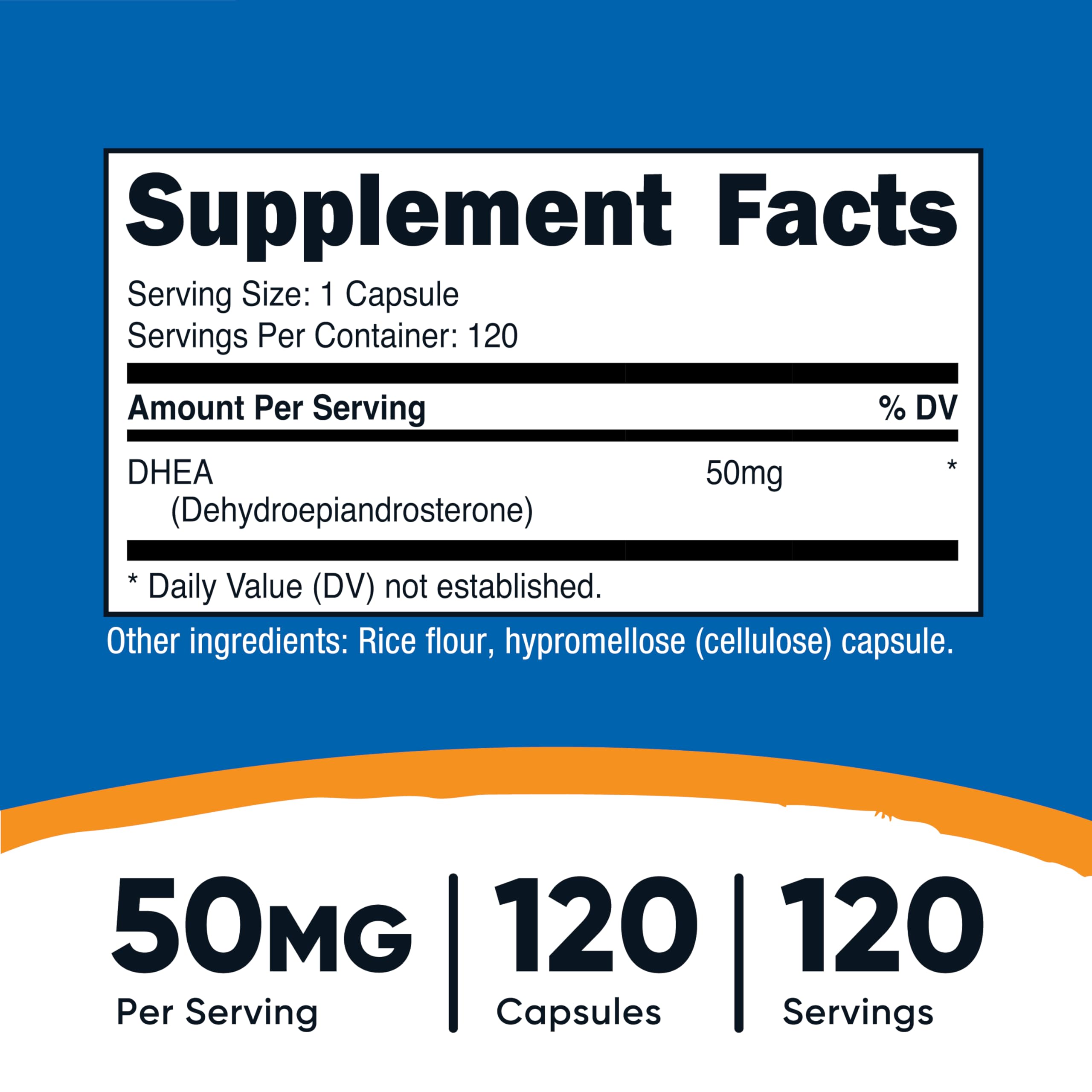 Close-up of DHEA 50mg capsules