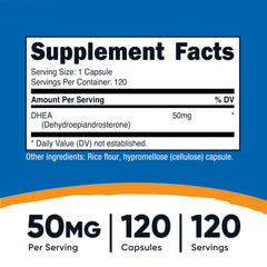 Close-up of DHEA 50mg capsules