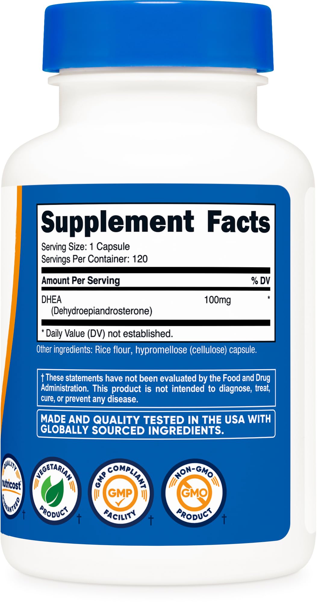 Manufactured in GMP-compliant, FDA-registered facility for Nutricost DHEA