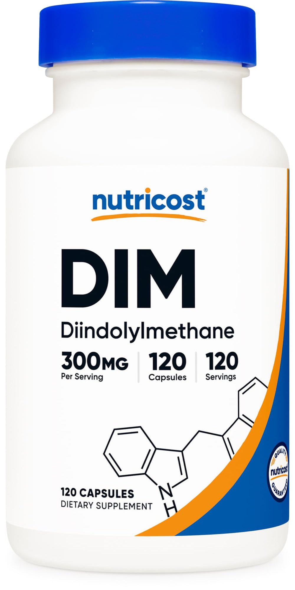 Nutricost DIM bottle front with 120 capsules for a multi-month supply.