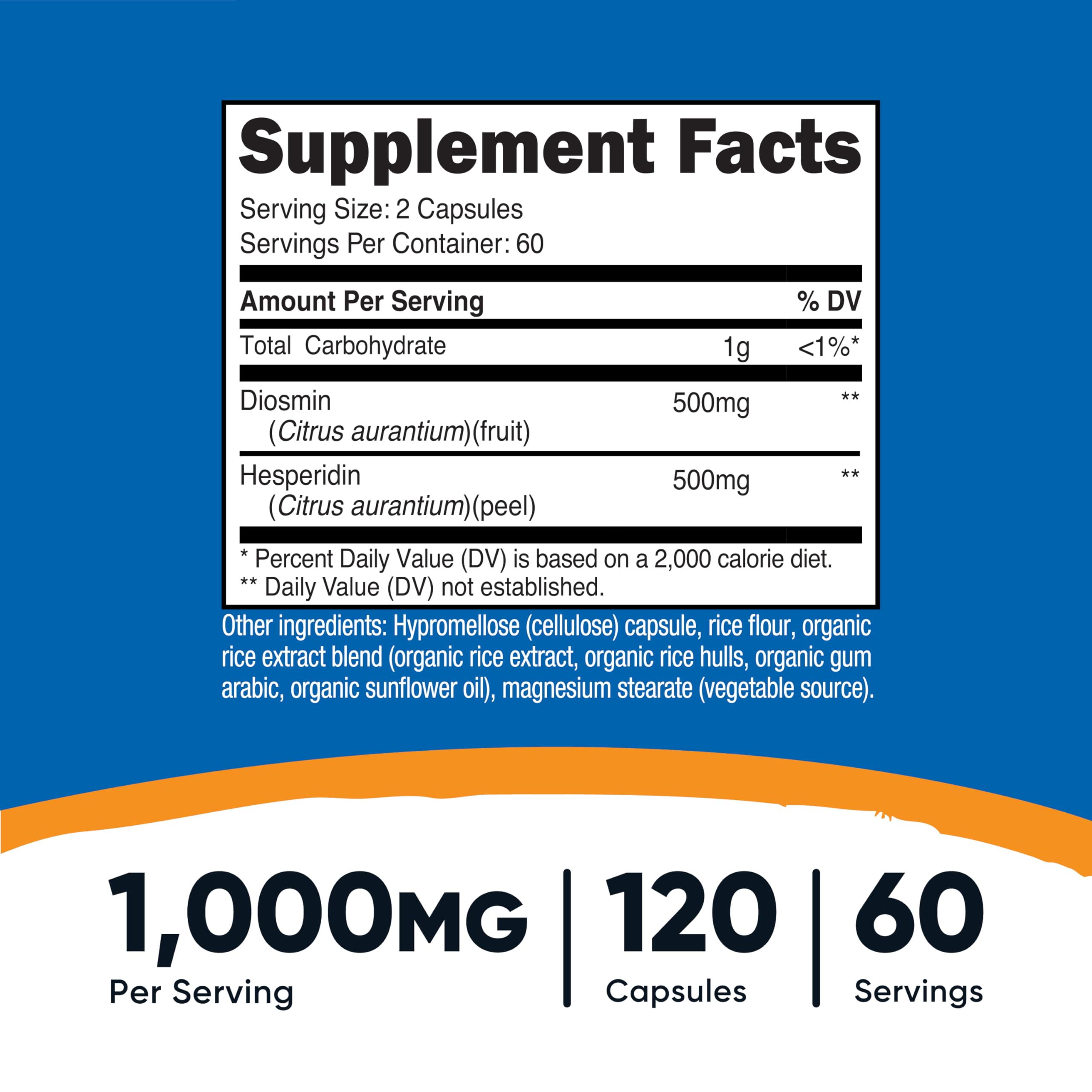 Close-up of vegan capsules for Nutricost Diosmin with Hesperidin