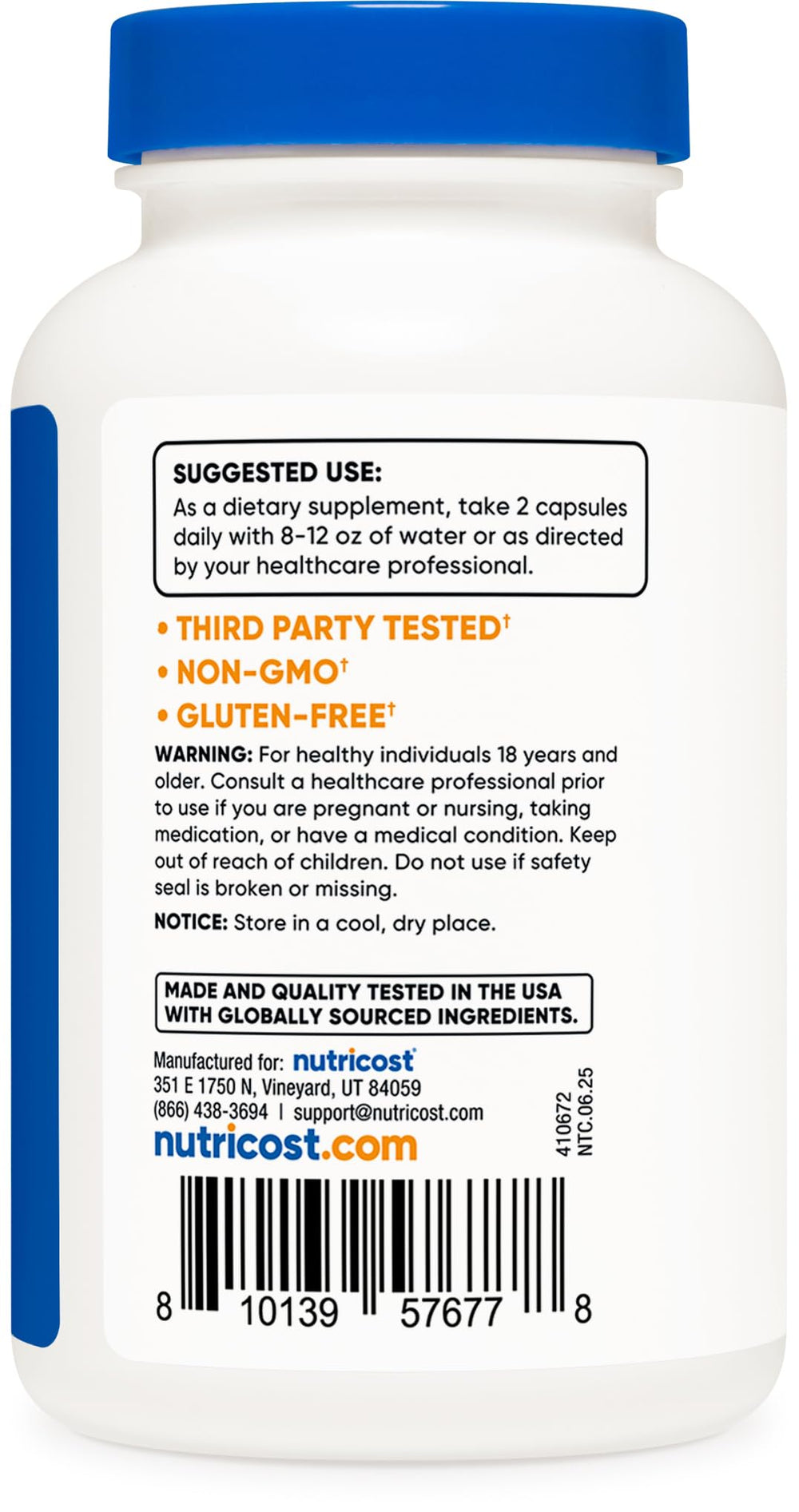 Supplement facts and ingredients panel on bottle