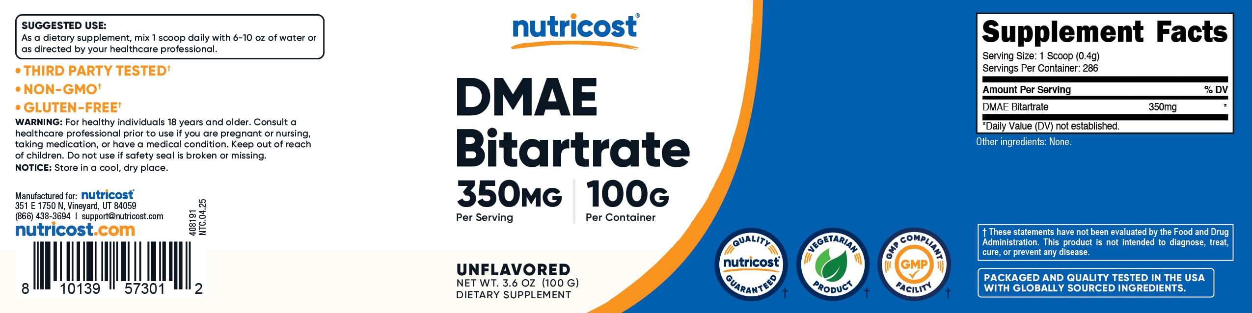 Flat lay with 100 g bottle and scoop for serving