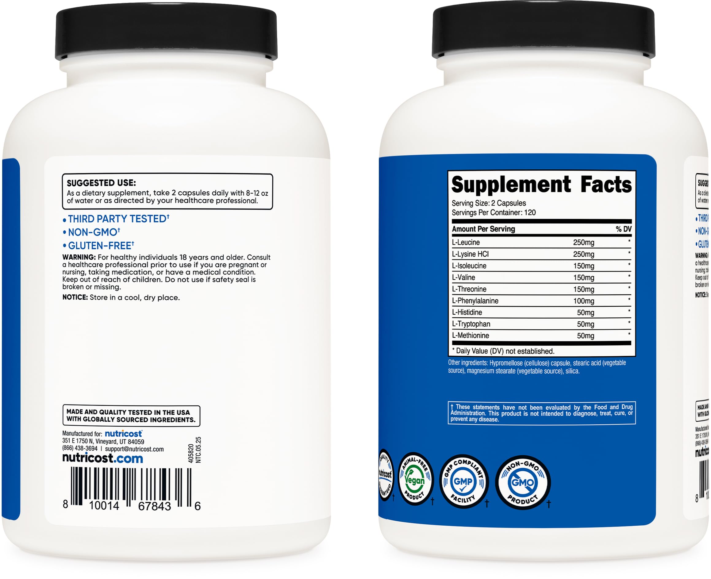 Nutricost EAA Capsules ingredients panel