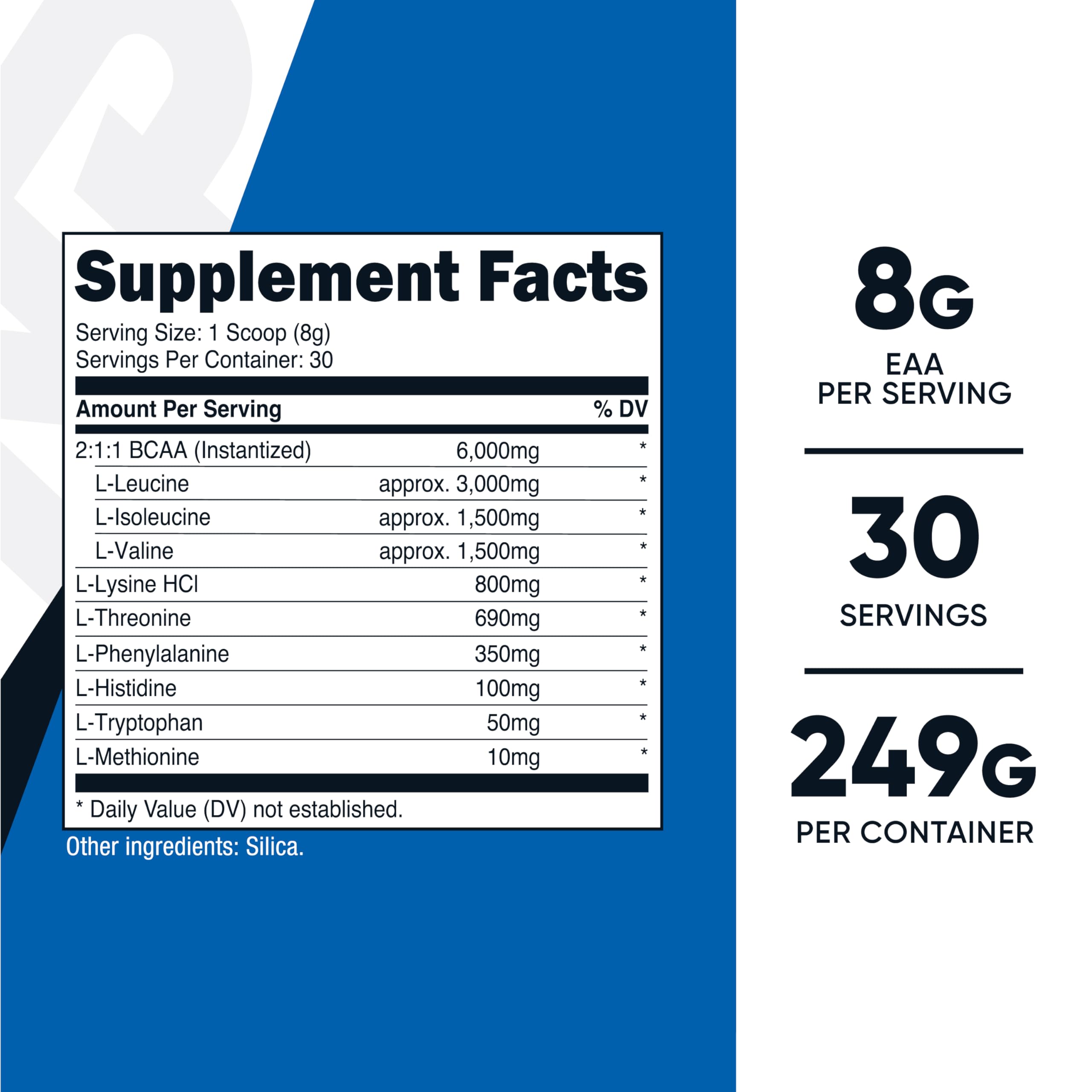 8g EAAs per serving including 2:1:1 BCAAs