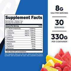 Close-up of Nutricost EAA Powder Fruit Punch label and ingredients