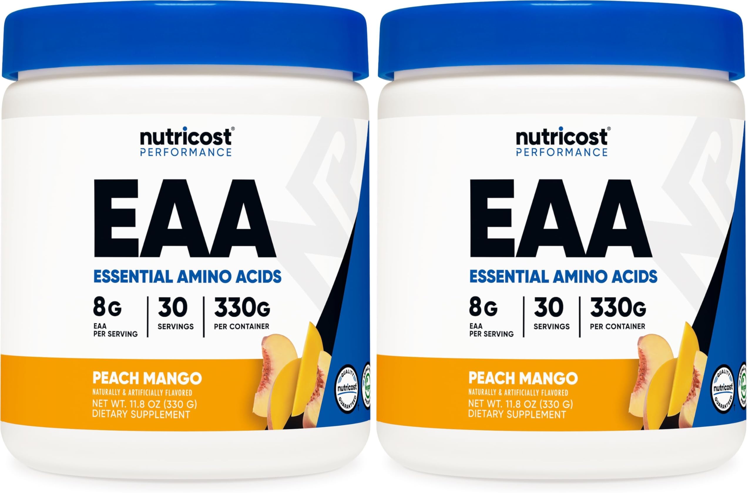 Nutricost EAA Powder Peach Mango container label