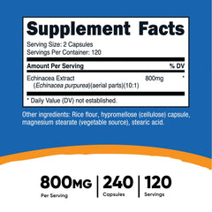 Nutricost Echinacea 800mg label with ingredients