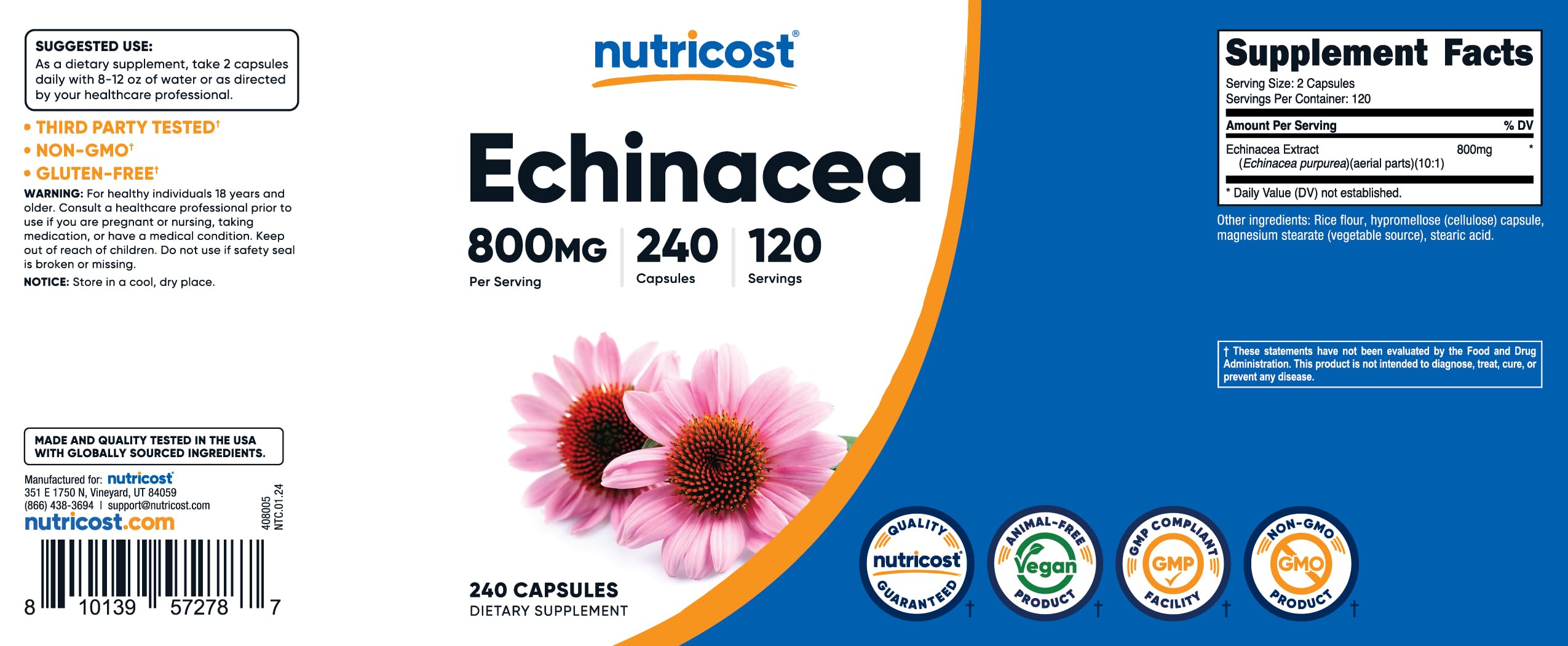 Nutricost Echinacea 800mg vegetarian capsules