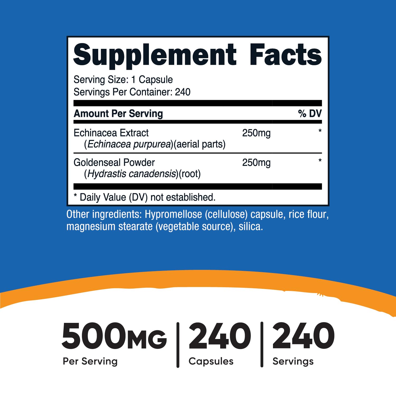 Front packaging of Nutricost Echinacea & Goldenseal Root 500mg
