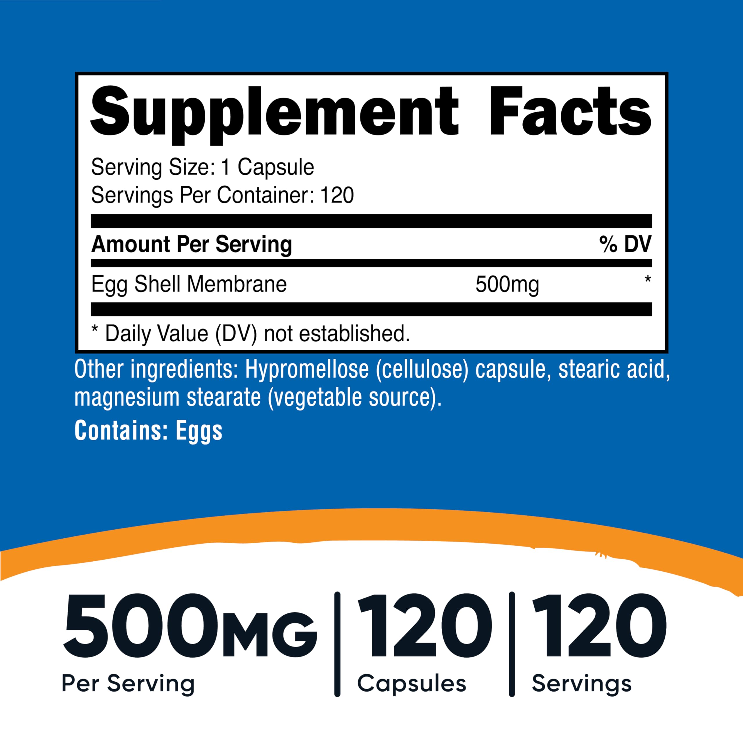 Nutricost Egg Shell Membrane label with supplement facts