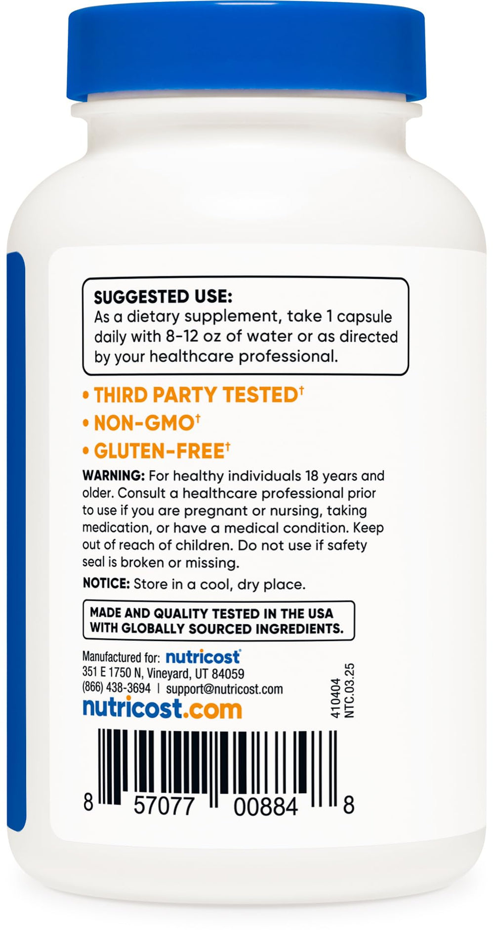 Icons indicating Non-GMO gluten-free and vegetarian friendly for Nutricost Elderberry Capsules