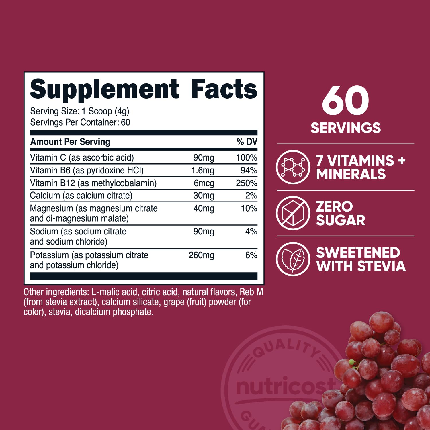 Scooped grape electrolyte powder being added to a glass of water