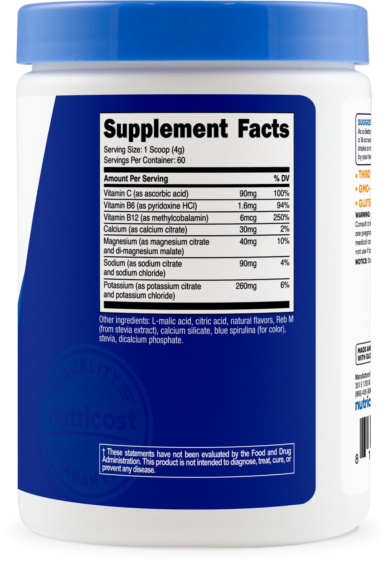 Illustration of electrolytes, vitamins and minerals in Nutricost formula