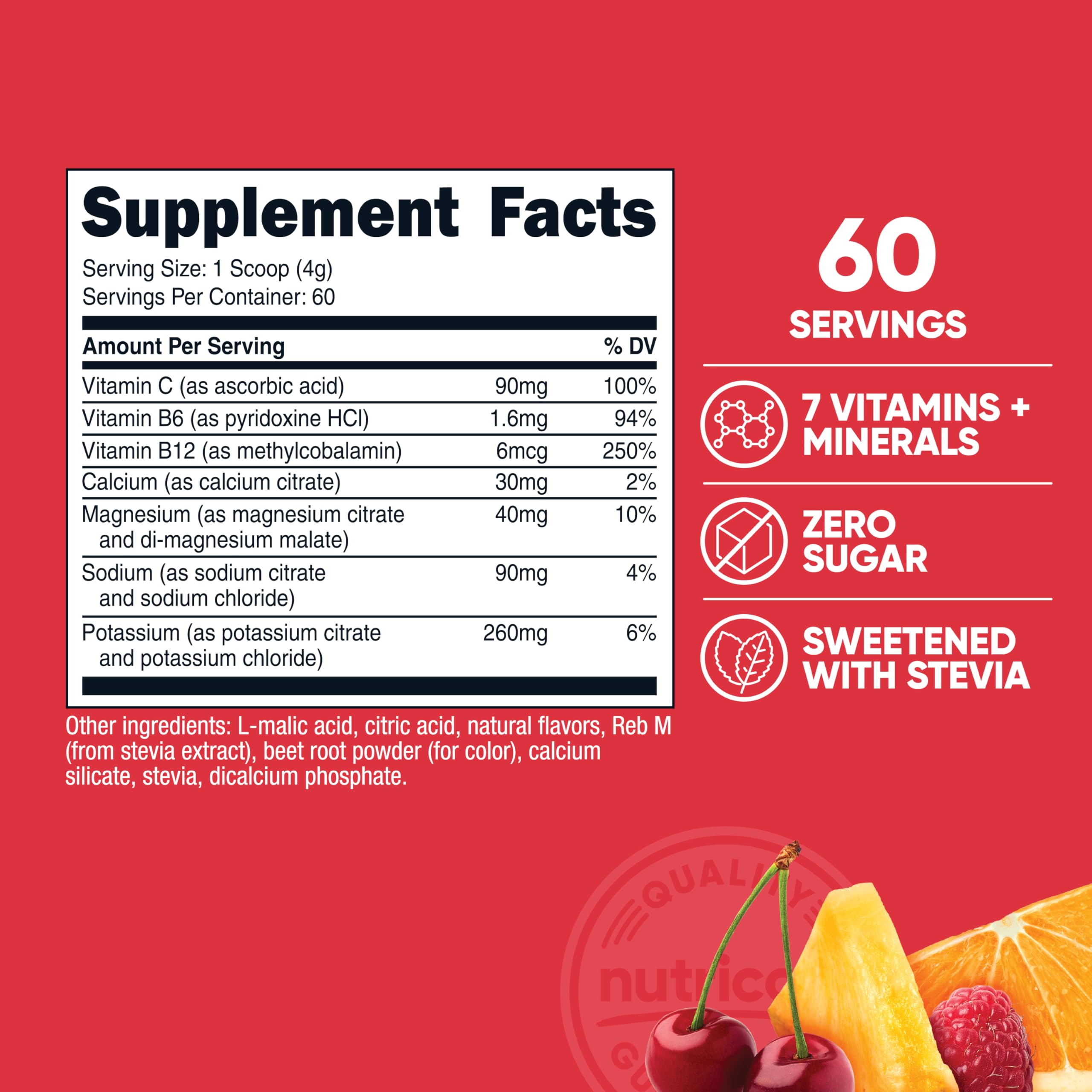 Scoop of powder and glass of fruit punch hydration