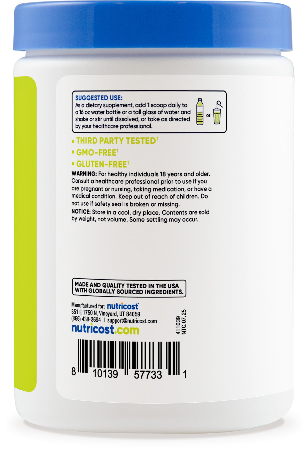 Nutricost Electrolytes Complex Orchard Blast ingredients panel highlighting vitamins and minerals.